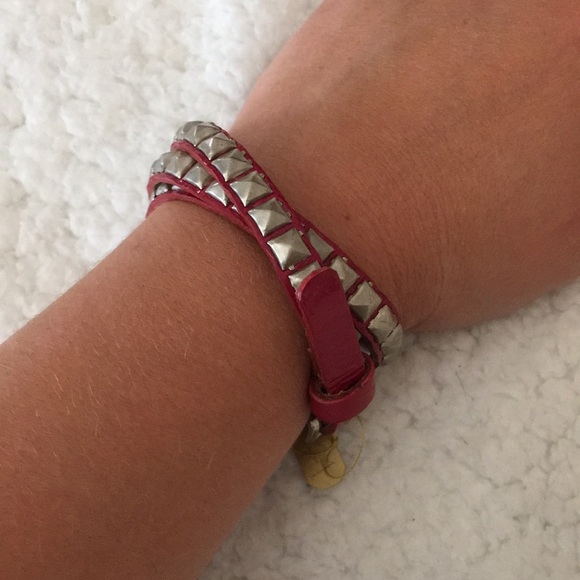 LynEmma Jewelry - Fuchsia Studded Leather Wrap Belt Bracelet
